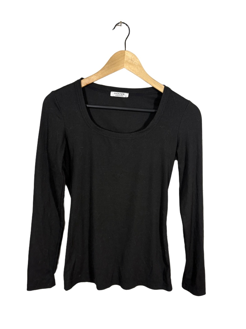 Ekouaer Black Ribbed Long Sleeve Scoop Neck Top Size Medium Stretch